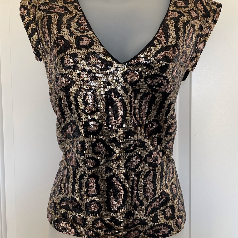 Walter Baker Sequin Leopard Print V-Neck Top